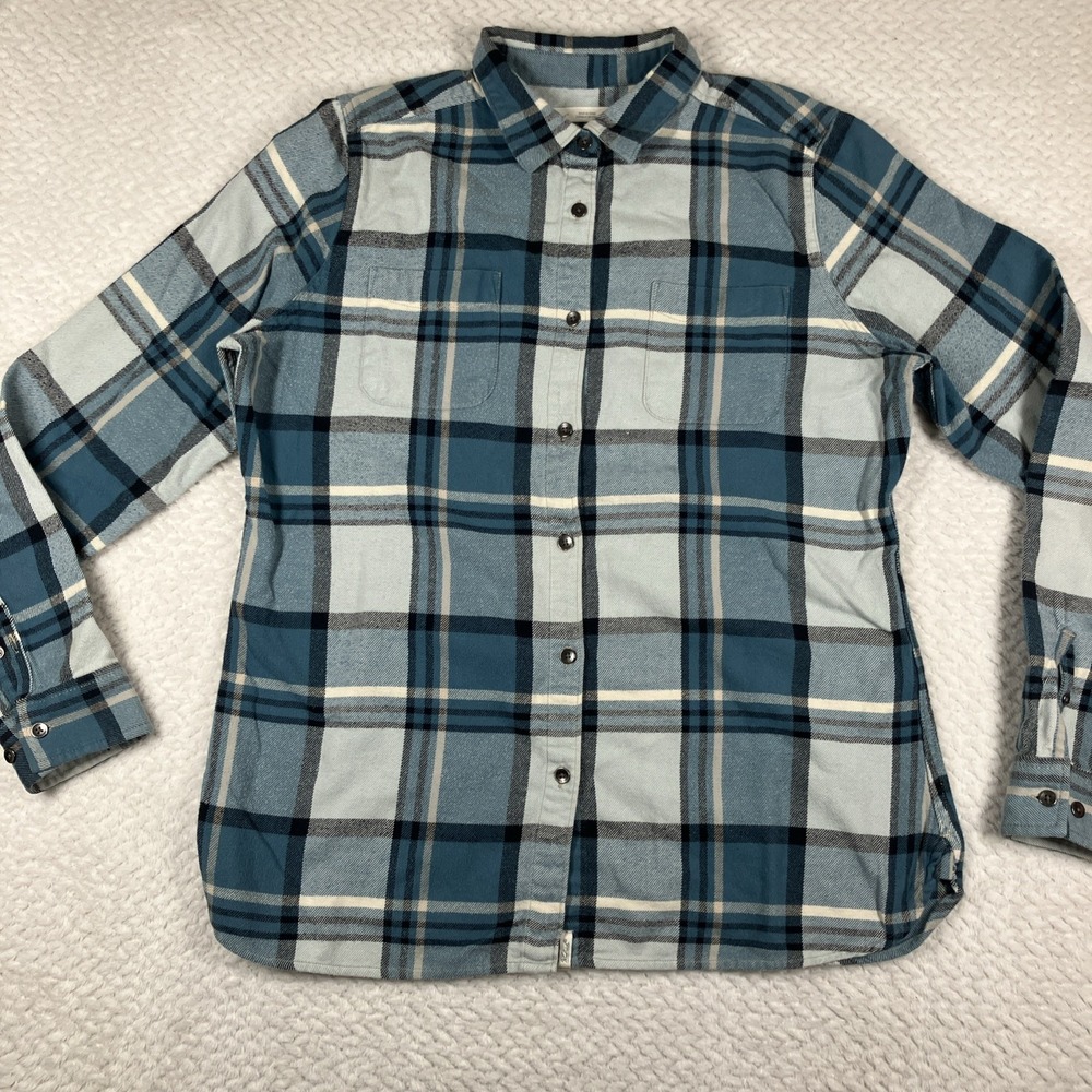 Woolrich Shirt Womens Medium Blue Plaid Flannel Pemberton Casual Button